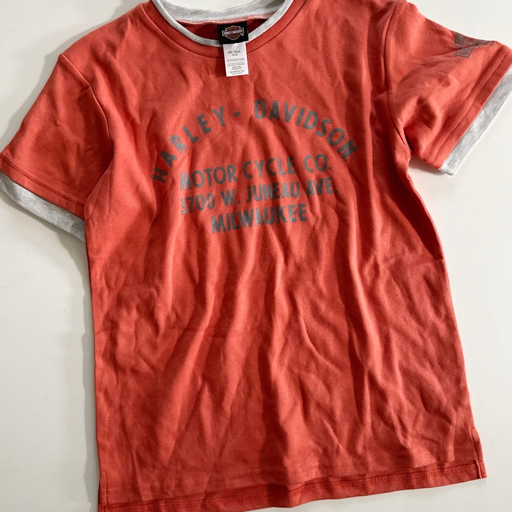 Harley Davidson orange and gray tshirt kids size 12/14